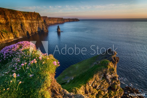 Picture of Ireland countryside tourist attraction in County Clare The Cliffs of Moher and castle Ireland Epic Irish Landscape Seascape along the wild atlantic way Beautiful scenic nature hdr Ireland